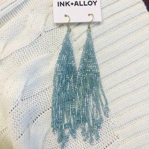 Ink + Alloy Metallic Ice Blue Long Fringe Earrings